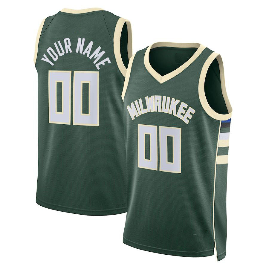 Custom M.Bucks Unisex 2022-23 Swingman Jersey Hunter Green Icon Edition Stitched Basketball Jersey - Main View
