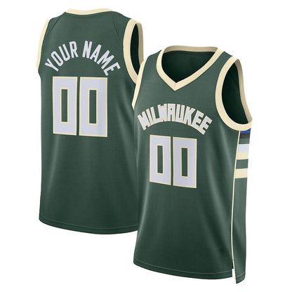 Custom M.Bucks Unisex 2022-23 Swingman Jersey Hunter Green Icon Edition Stitched Basketball Jersey - Main View
