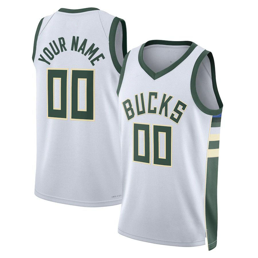 Custom M.Bucks Unisex 2022-23 Swingman Jersey White Association Edition Stitched Basketball Jersey - Main View