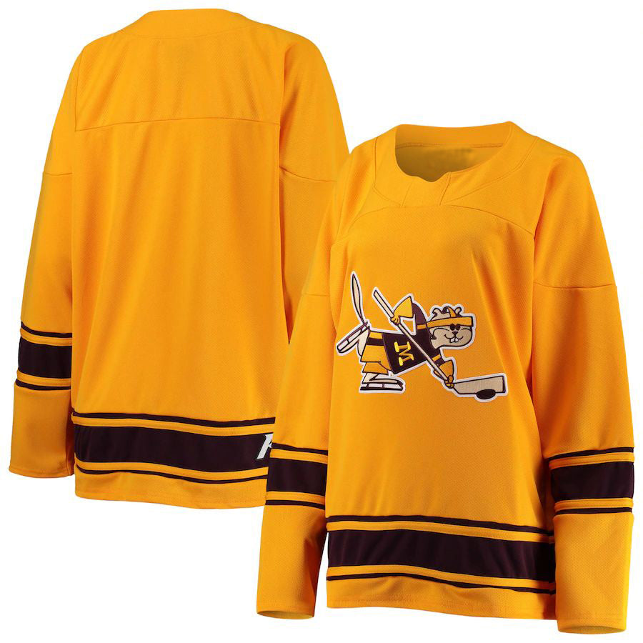 M.Golden Gophers 25th Anniversary Women's Hockey Team Jersey Gold Stitched American College Jerseys - Main View