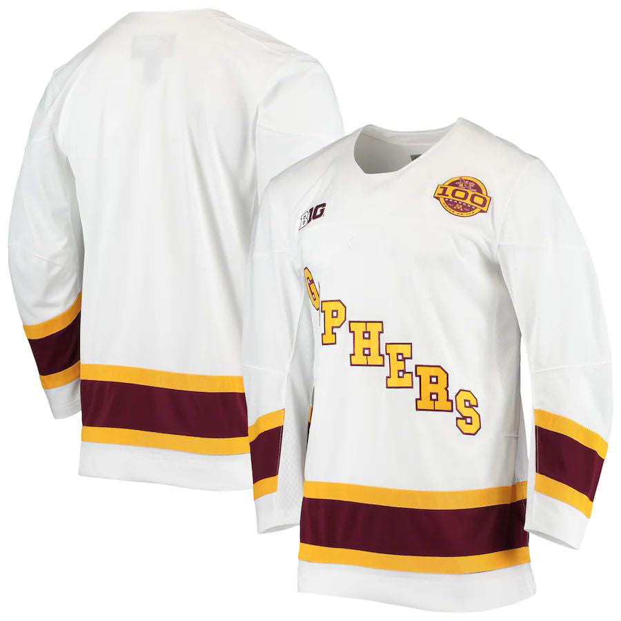 M.Golden Gophers 100 Seasons Replica Hockey Jersey White Stitched American College Jerseys - Main View
