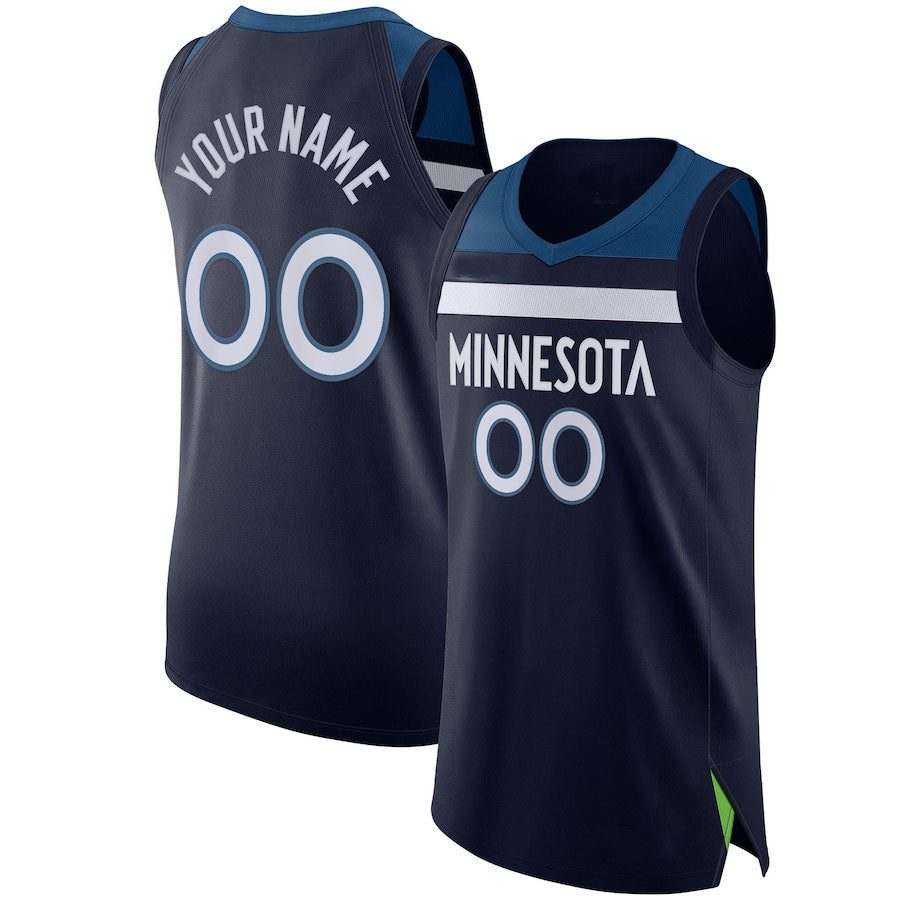 Custom M.Timberwolves Authentic Jersey Icon Edition Navy Stitched Basketball Jersey - Main View