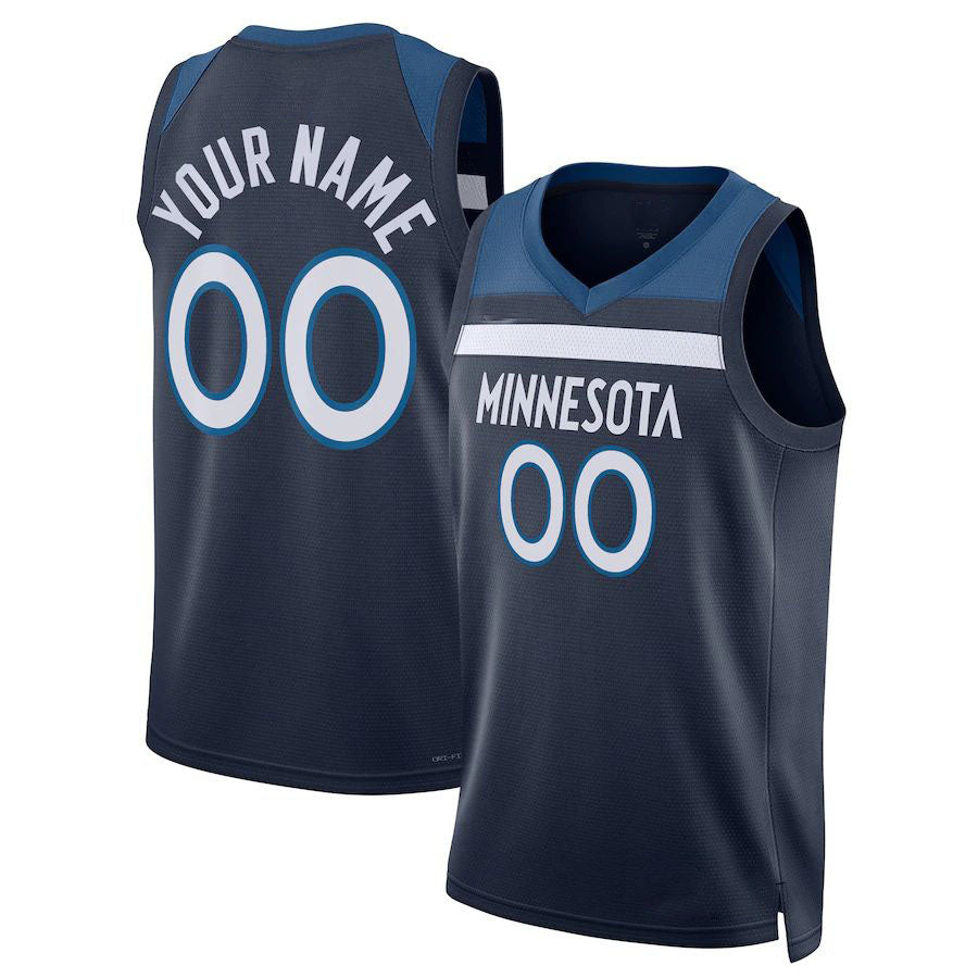 Custom M.Timberwolves Unisex 2022-23 Swingman Jersey Icon Edition Navy Stitched Basketball Jersey - Main View