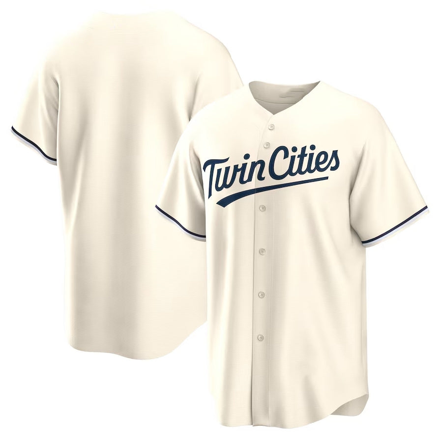 Minnesota Twins Alternate Replica Team Jersey - Cream Stitched Baseball Jersey - Main View