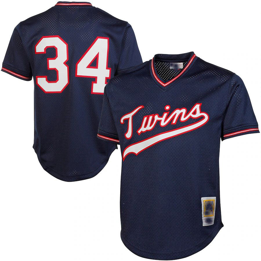 Minnesota Twins #34 Kirby Puckett Mitchell & Ness Navy 1985 Authentic Cooperstown Collection Mesh Batting Practice Jersey Baseball Jerseys - Main View