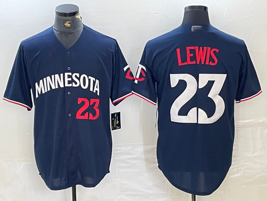 Minnesota Twins #23 Royce Lewis Number 2023 Navy Blue Cool Base Stitched  Baseball Jersey - Main View