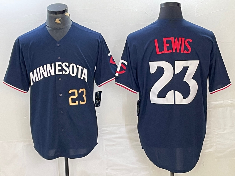 Minnesota Twins #23 Royce Lewis Number 2023 Navy Blue Cool Base Stitched Baseball Jersey - Main View