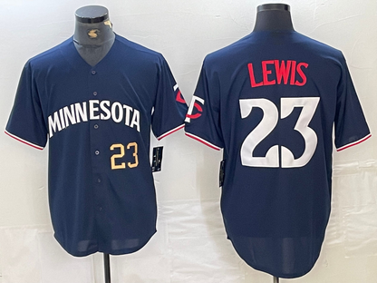 Minnesota Twins #23 Royce Lewis Number 2023 Navy Blue Cool Base Stitched Baseball Jersey - Main View