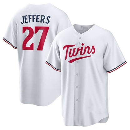 Minnesota Twins #27 Ryan Jeffers Home Replica Player Jersey - White Stitched Baseball Jersey - Main View