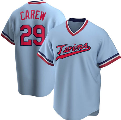 Minnesota Twins #29 Rod Carew Road Cooperstown Collection Player Jersey - Light Blue Stitched Baseball Jersey - Main View