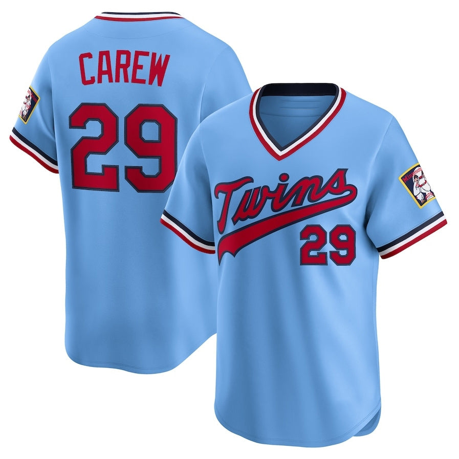 Minnesota Twins #29 Rod Carew Throwback Cooperstown Collection Limited Jersey - Light Blue Stitched Baseball Jersey - Main View