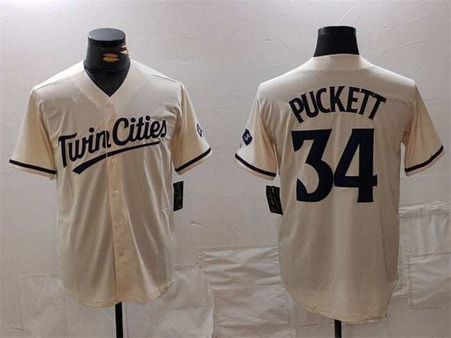 Minnesota Twins #34 Kirby Puckett Cream Cool Base Stitched Baseball Jersey - Main View