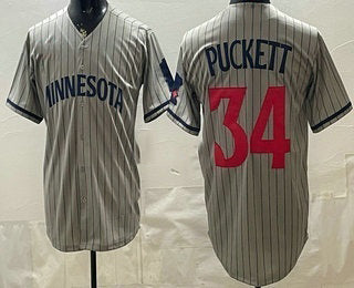 Minnesota Twins #34 Kirby Puckett Grey Cool Base Stitched Jersey - Main View