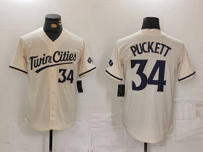 Minnesota Twins #34 Kirby Puckett Number Cream Cool Base Stitched Baseball Jersey - Main View