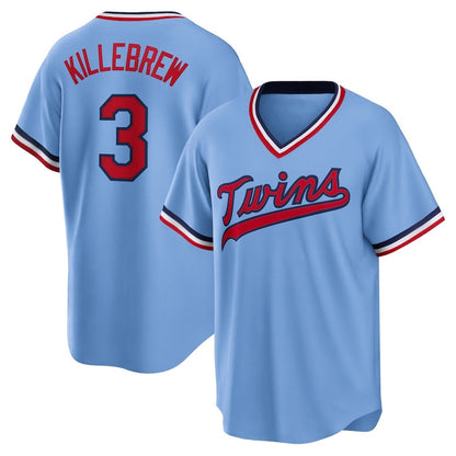 Minnesota Twins #3 Harmon Killebrew Road Cooperstown Collection Player Jersey - Light Blue Stitched Baseball Jersey - Main View
