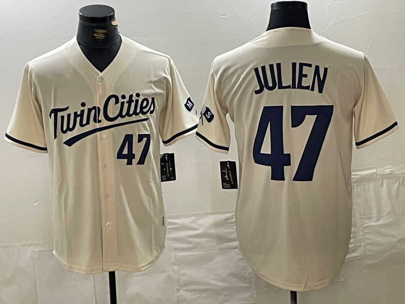 Minnesota Twins #47 Edouard Julien Number Cream Cool Base Stitched Baseball Jersey - Main View