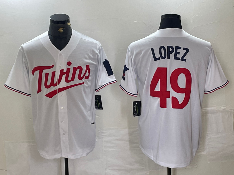 Minnesota Twins #49 Pablo Lopez Number White Stitched Cool Base Baseball Jersey - Main View