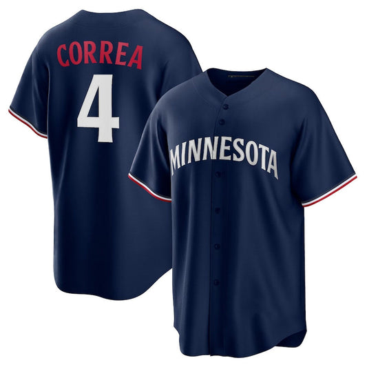 Minnesota Twins #4 Carlos Correa Alternate Replica Player Jersey - Navy Stitched Baseball Jersey - Main View