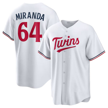 Minnesota Twins #64 Jose Miranda Home Replica Jersey - White Stitched Baseball Jersey - Main View