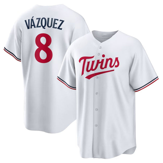 Minnesota Twins #8 Christian Vazquez Home Replica Jersey - White Stitched Baseball Jersey - Main View