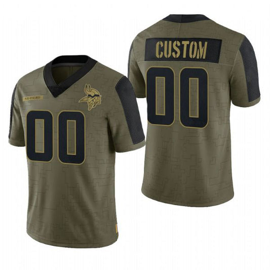 Custom MN.Vikings Olive 2021 Salute To Service Limited Football Jerseys - Main View