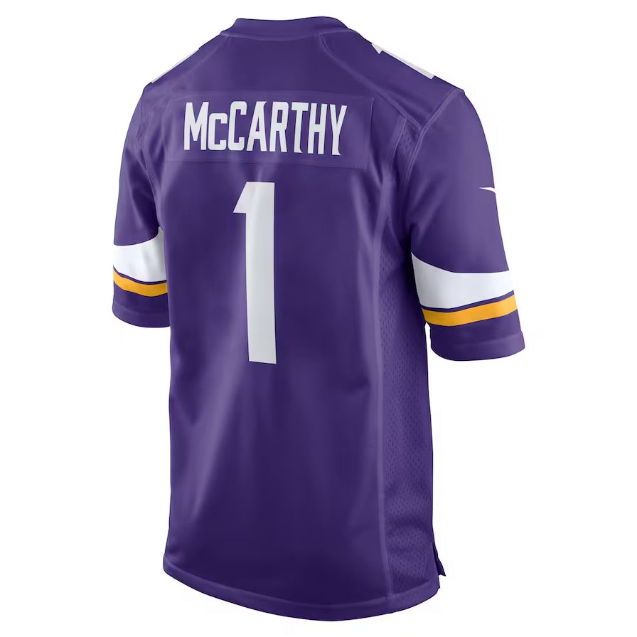 MN.Vikings #1 J.J. McCarthy 2024 Draft First Round Pick Player Game Jersey - Purple American Football Jerseys - Main View