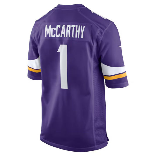MN.Vikings #1 J.J. McCarthy 2024 Draft First Round Pick Player Game Jersey - Purple American Football Jerseys - Main View
