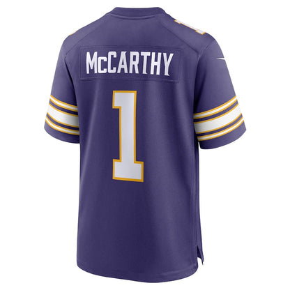 MN.Vikings #1 J.J. McCarthy 2nd Alternate 2024 Draft First Round Pick Player Game Jersey - Purple American Football Jerseys - Main View