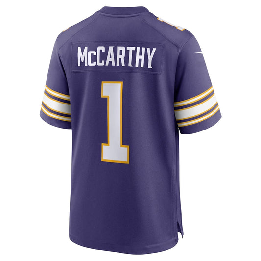 MN.Vikings #1 J.J. McCarthy 2nd Alternate 2024 Draft First Round Pick Player Game Jersey - Purple American Football Jerseys - Main View