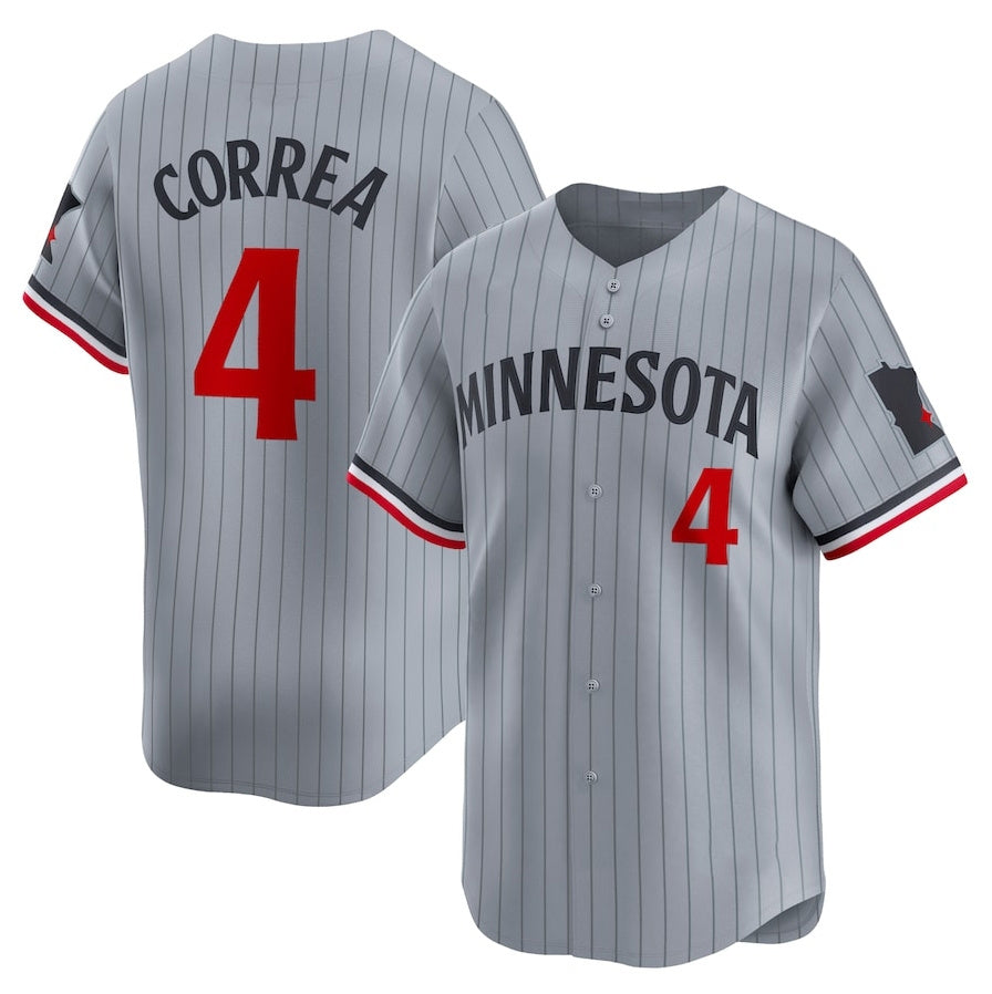 Minnesota Twins #4 Carlos Correa Road Limited Player Jersey – Gray Stitched Baseball Jersey - Main View