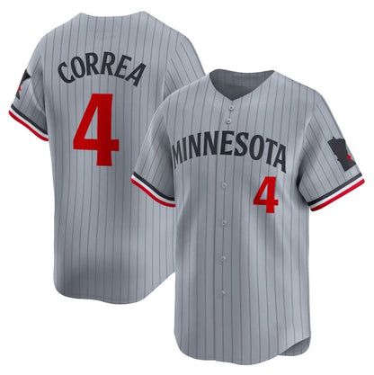 Minnesota Twins #4 Carlos Correa Road Limited Player Jersey – Gray Stitched Baseball Jersey - Main View