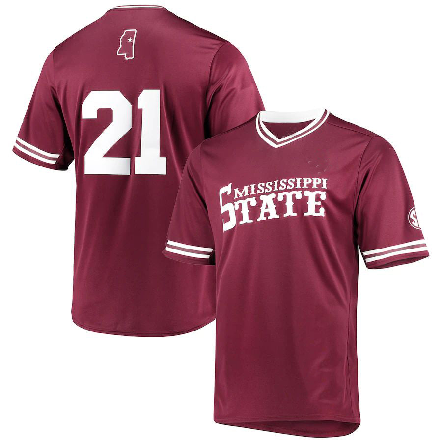 M.State Bulldogs Replica V-Neck Baseball Jersey Maroon Stitched American College Jerseys - Main View