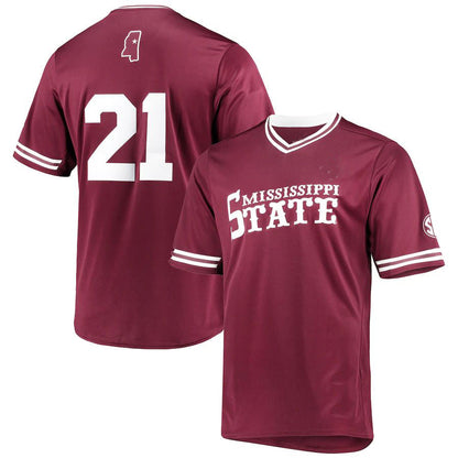 M.State Bulldogs Replica V-Neck Baseball Jersey Maroon Stitched American College Jerseys - Main View