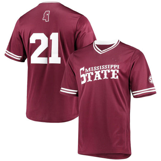 M.State Bulldogs Replica V-Neck Baseball Jersey Maroon Stitched American College Jerseys - Main View