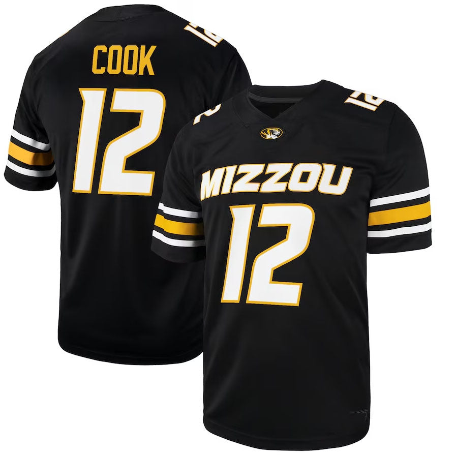 M.Tigers #12 Brady Cook NIL Football Player Jersey - Black American College Jerseys - Main View