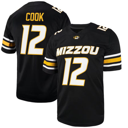 M.Tigers #12 Brady Cook NIL Football Player Jersey - Black American College Jerseys - Main View