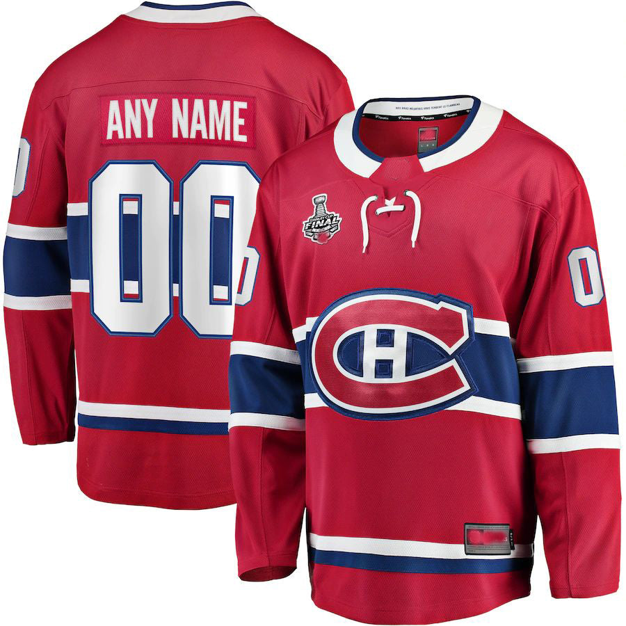 Custom M.Canadiens Fanatics Branded Home 2021 Stanley Cup Final Bound Breakaway Jersey Red Stitched American Hockey Jerseys - Main View