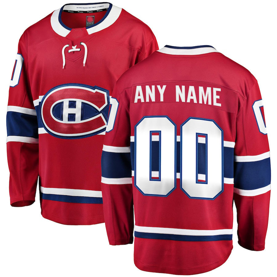 Custom M.Canadiens Fanatics Branded Home Breakaway  Red Stitched American Hockey Jerseys - Main View