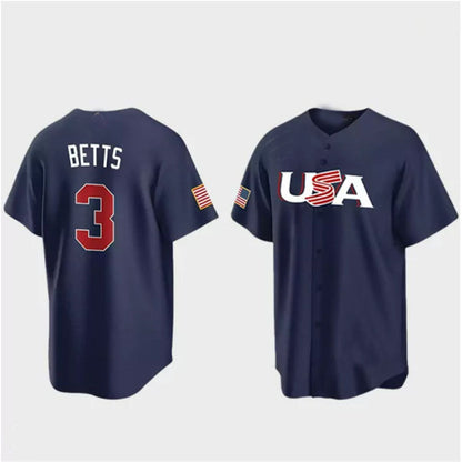 #3 Mookie Betts USA Baseball 2023 World Baseball Classic Jersey - Navy Stitches Baseball Jerseys