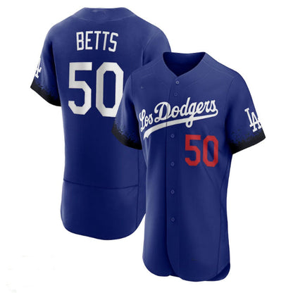 Los Angeles Dodgers #50 Mookie Betts City Connect Authentic Player Jersey - Royal Baseball Jerseys - Main View