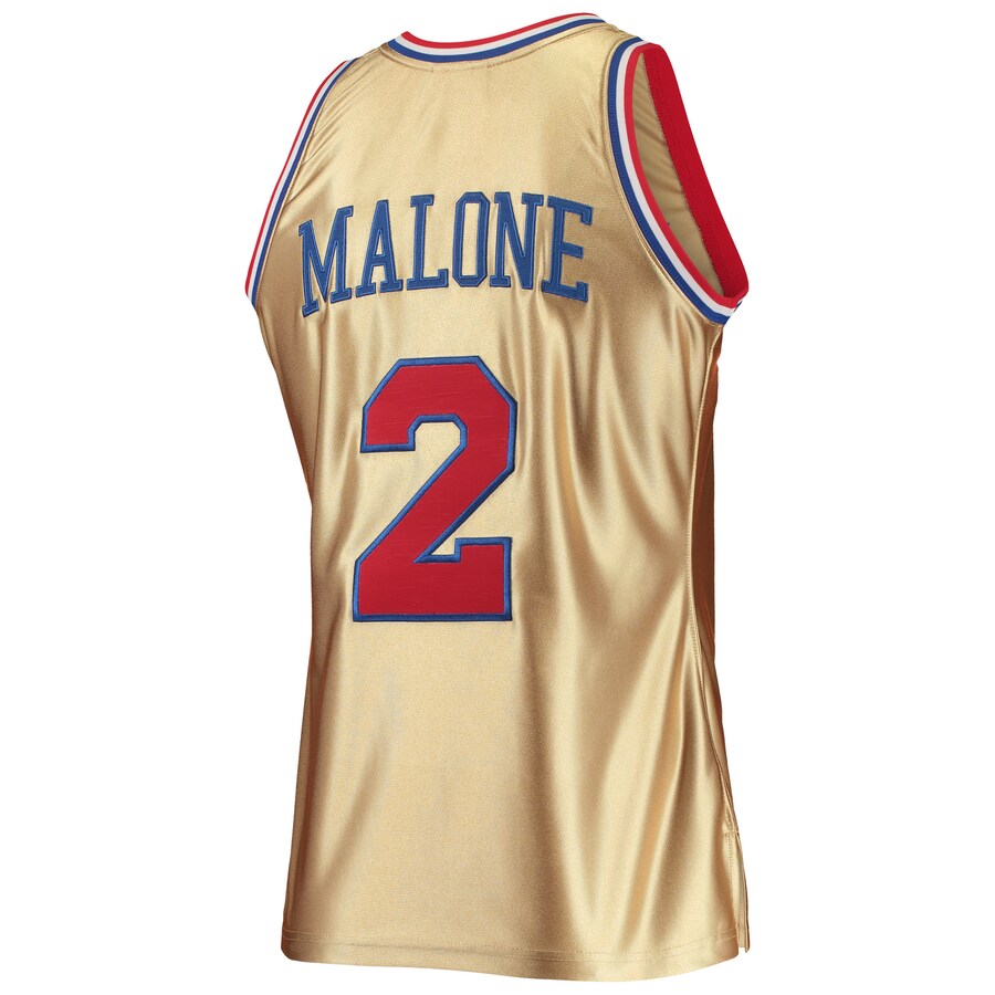 PH.76ers #2 Moses Malone Mitchell & Ness 75th Anniversary 1982-83 Hardwood Classics Swingman Jersey - Gold Stitched American Basketball Jersey - Main View