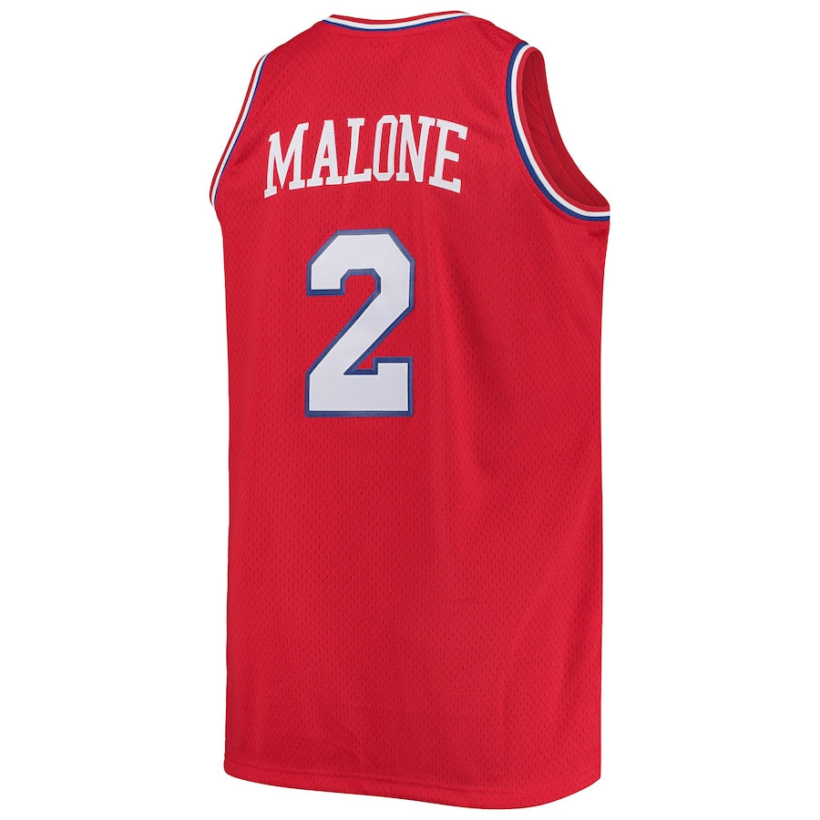 PH.76ers #2 Moses Malone Mitchell & Ness Big & Tall Hardwood Classics Jersey Red Stitched American Basketball Jersey - Main View