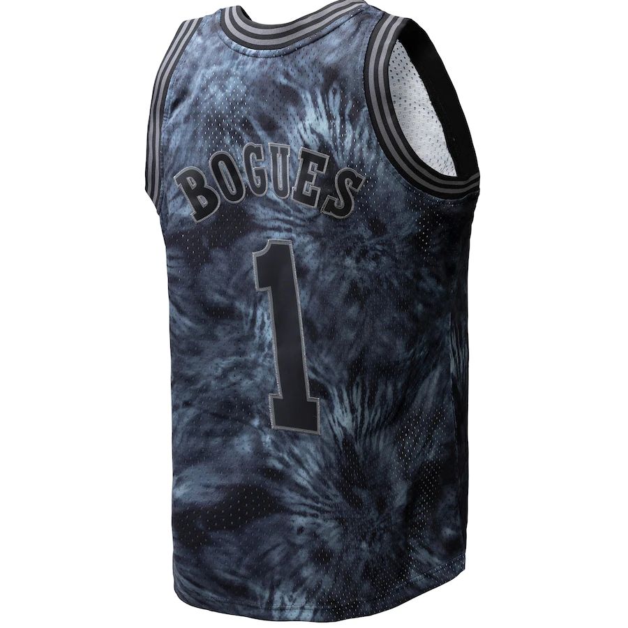 C.Hornets #1 Muggsy Bogues Mitchell & Ness Unisex Hardwood Classics 1992-93 Tie-Dye Swingman Jersey Black Stitched American Basketball Jersey - Main View