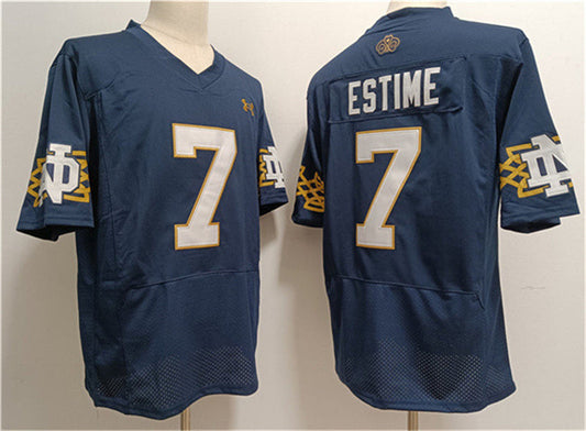 N.Dame Fighting Irish #7 Audric Estimé Navy With Name Limited Stitched Jersey College Jerseys - Main View