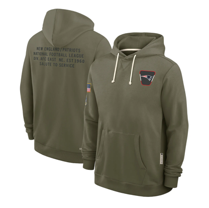 NE.Patriots Olive 2025 Salute to Service Sideline Standard Issue Dri-FIT Hoodie Stitched American Football Jerseys - Main View