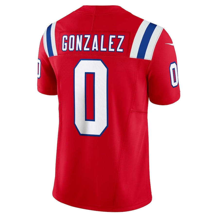 NE.Patriots #0 Christian Gonzalez Red Alternate Vapor F.U.S.E. Limited Stitched American Football Jerseys - Main View