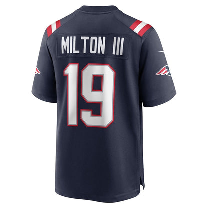 NE.Patriots #19 Joe Milton III Navy Game Stitched American Football Jerseys - Main View