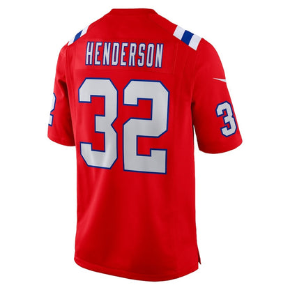 NE.Patriots #32 TreVeyon Henderson Red Alternate Game Player Stitched American Football Jerseys - Main View
