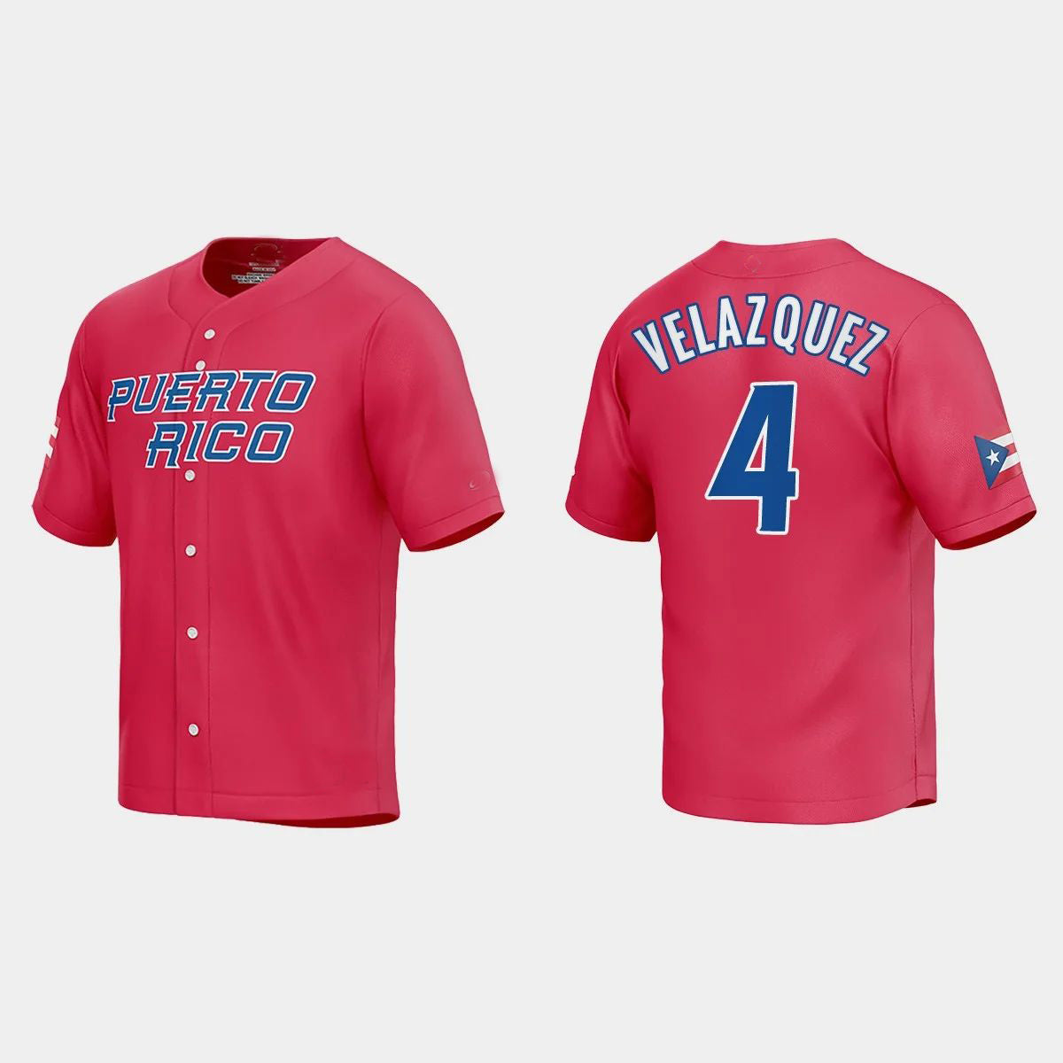 #4 NELSON VELAZQUEZ PUERTO RICO BASEBALL 2023 WORLD BASEBALL CLASSIC JERSEY ¨C RED Stitches Baseball Jerseys - Main View