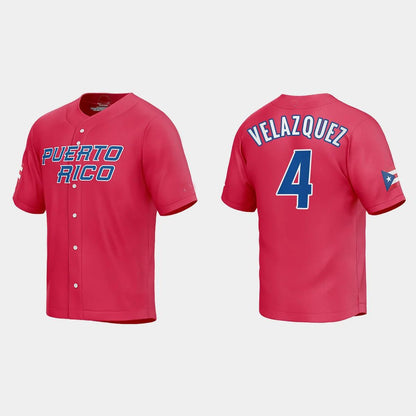 #4 NELSON VELAZQUEZ PUERTO RICO BASEBALL 2023 WORLD BASEBALL CLASSIC JERSEY ¨C RED Stitches Baseball Jerseys - Main View